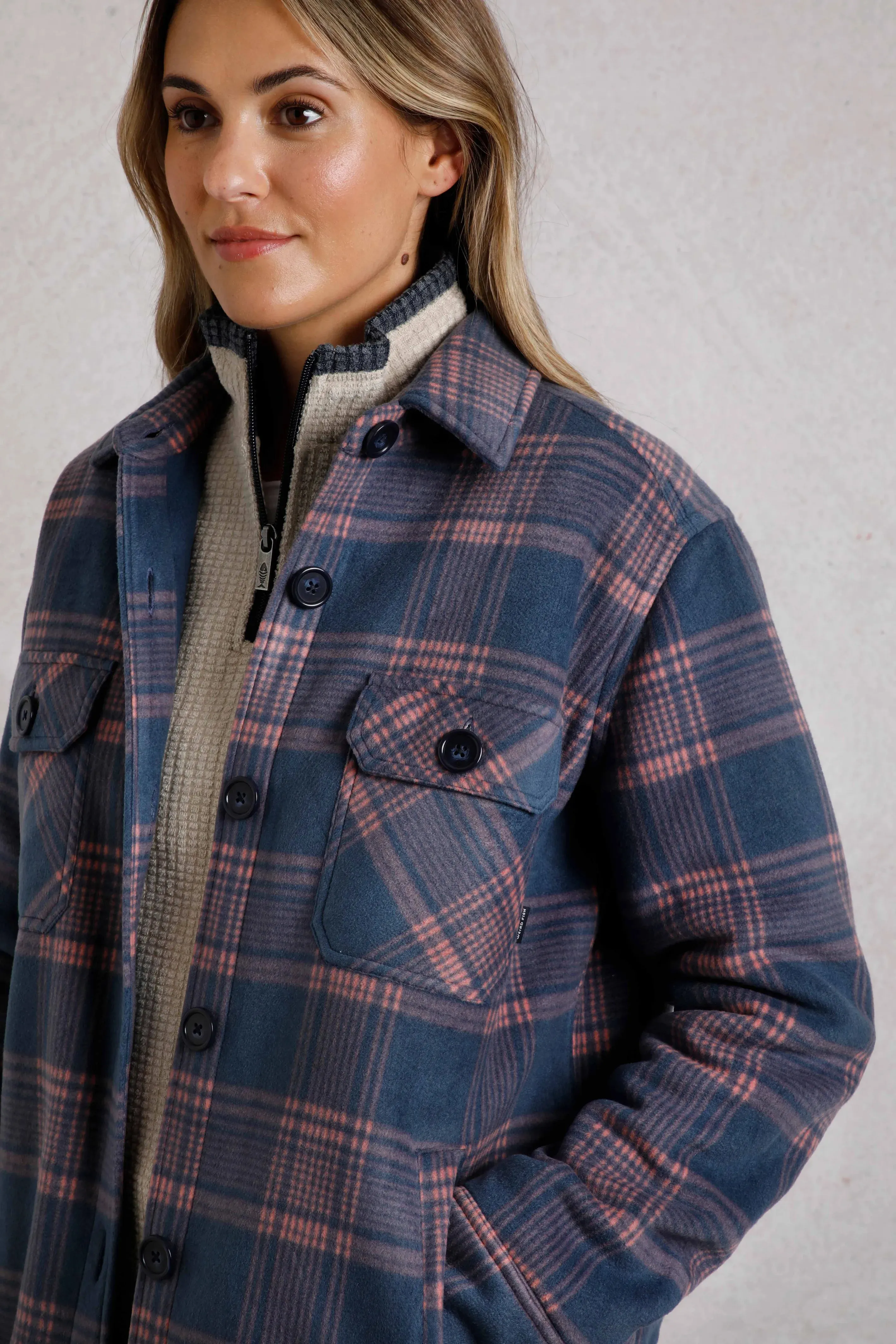 Weird Fish 14 Blue Oversized Checked Fleece Shacket