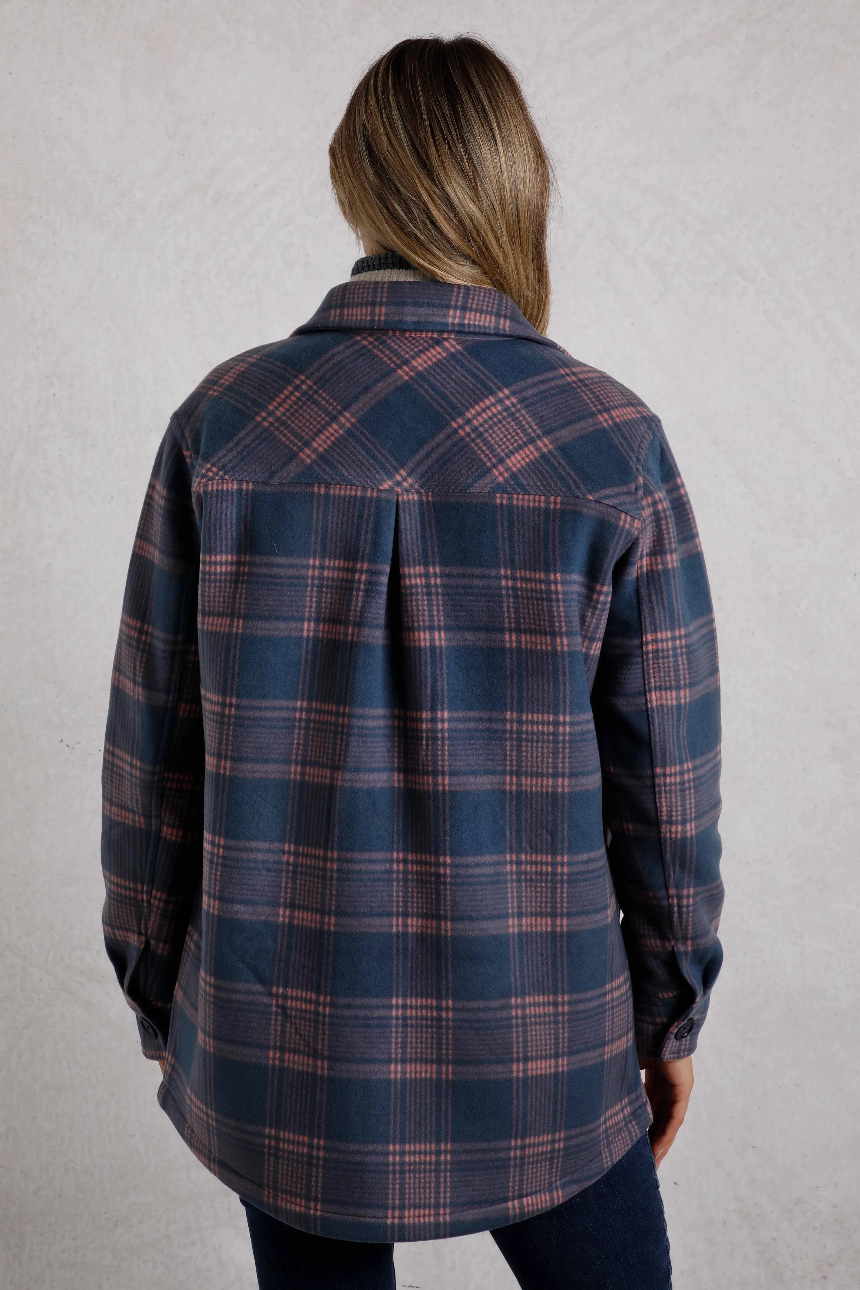 Weird Fish 14 Blue Oversized Checked Fleece Shacket