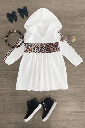 White Cheetah Hooded Dress