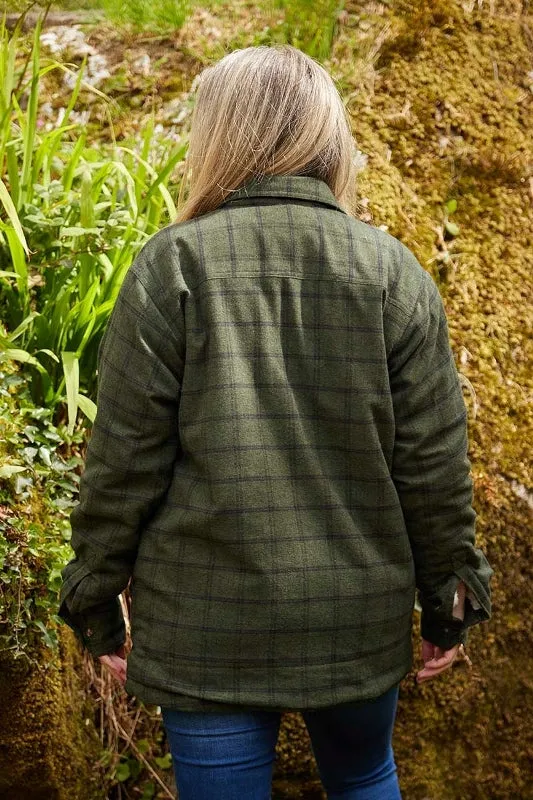 Women Collar Fleece Lined Flannel Shirt - Forest Green and Black Check - Lee Valley