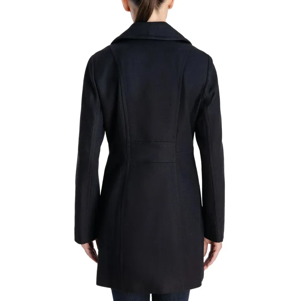 Womens Black Double Breasted Wool Coat