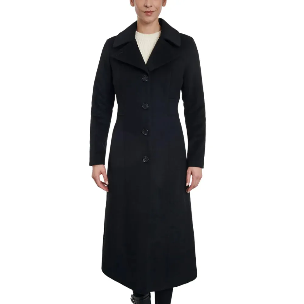 Womens Black Single Breasted Wool Blend Coat