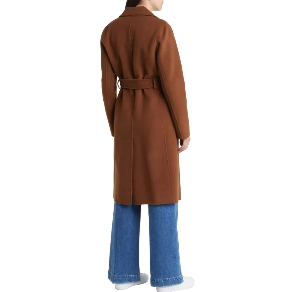 Womens Brown Belted Wool Coat