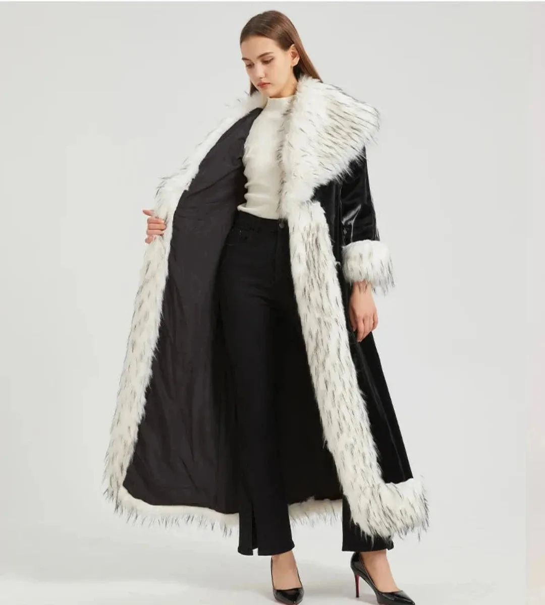 Women's Luxe Extra Long Faux Fur Coat