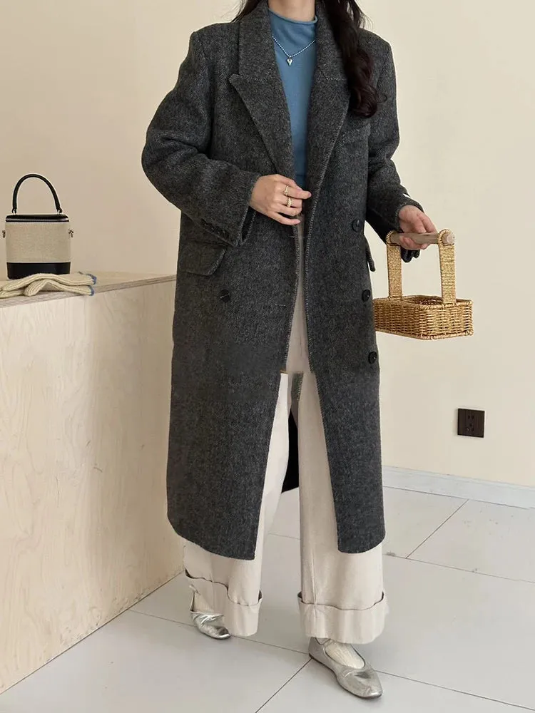 Women's Petite Long Wool Overcoat Jacket