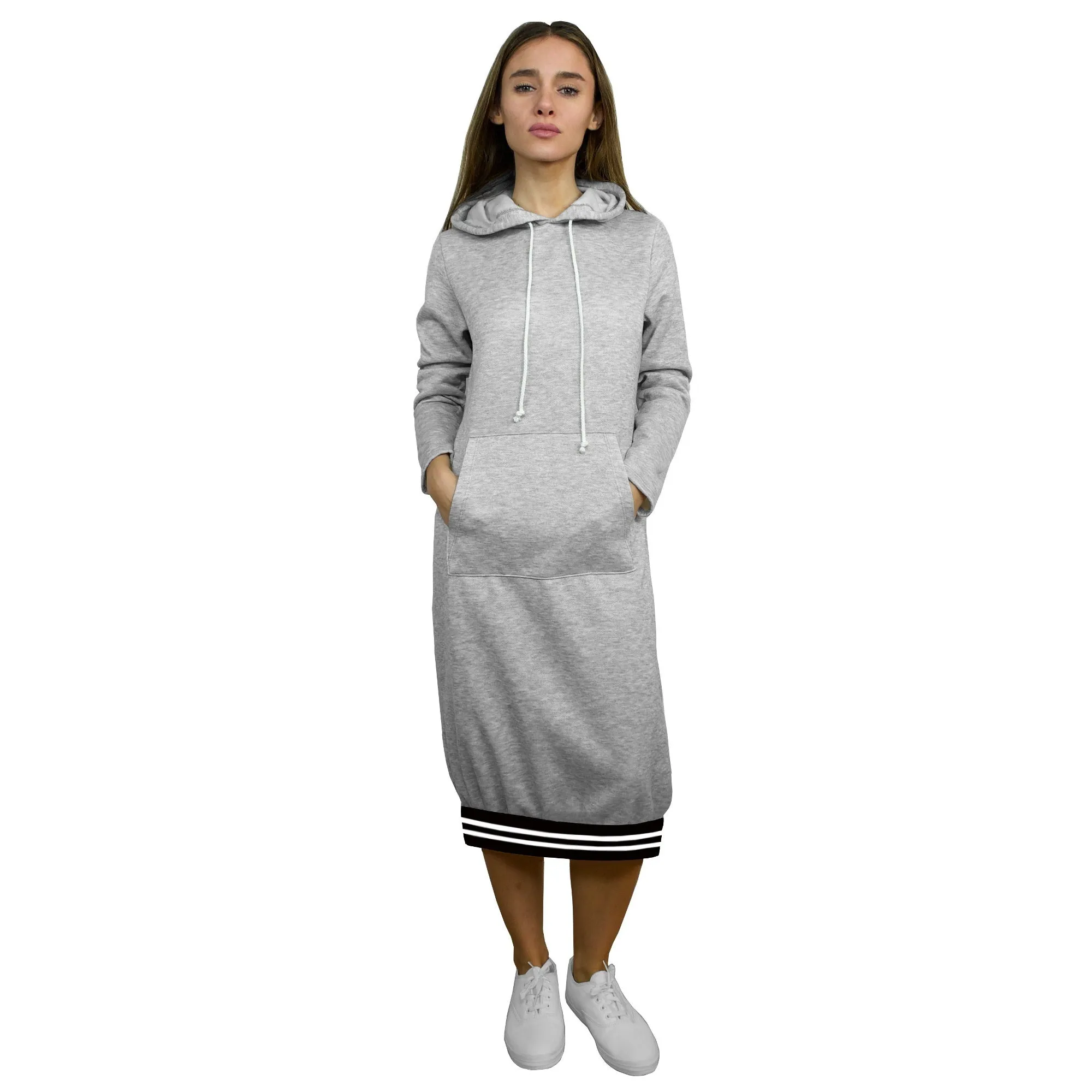 Women's Stripe Trimmed Sweatshirt Hoodie Dress