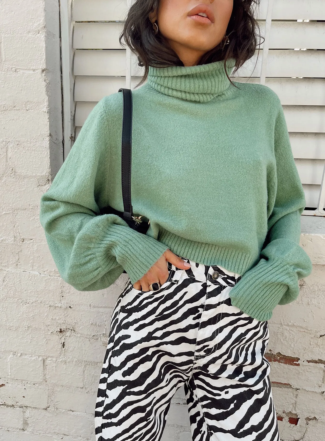 Zahara Cropped Turtleneck Sweater Green